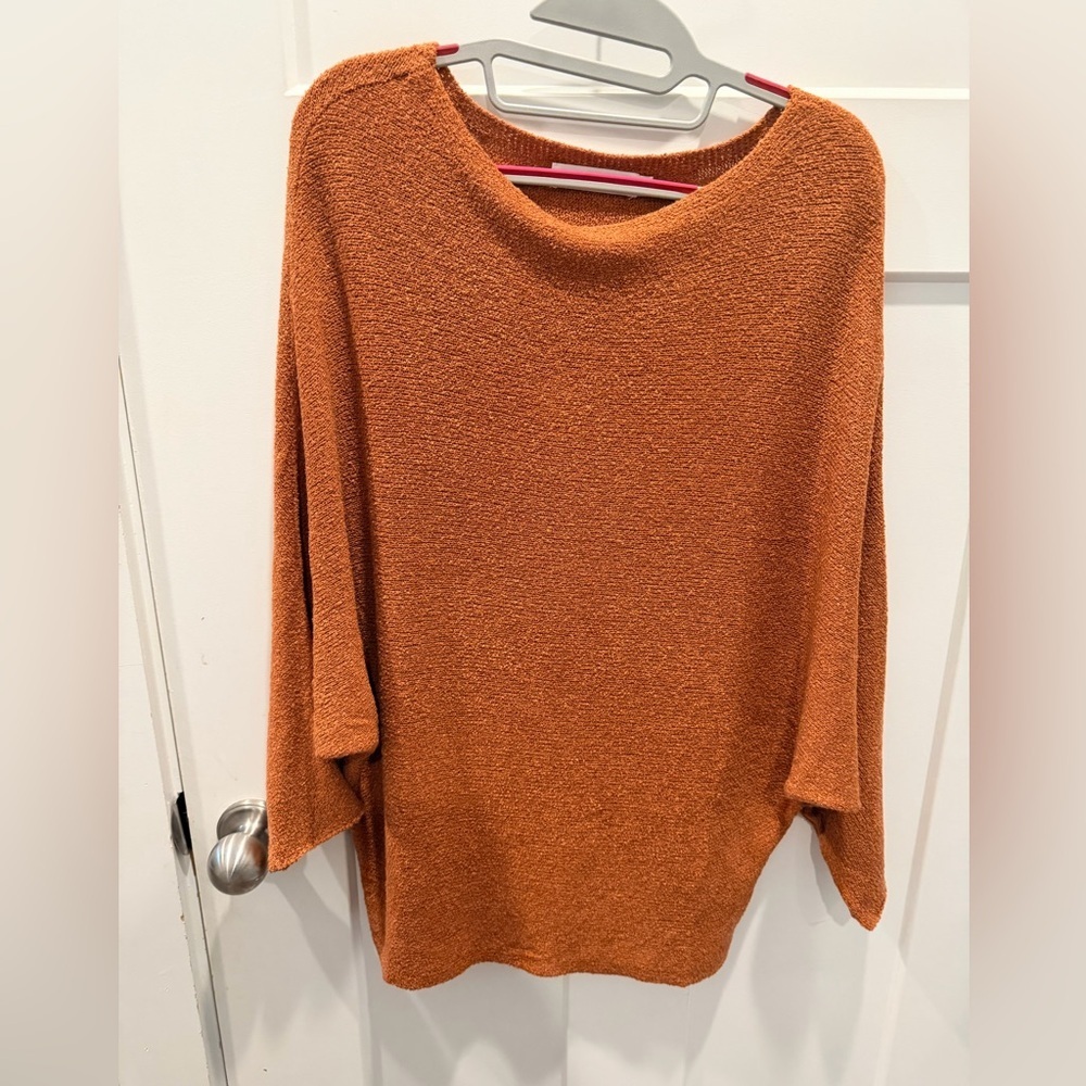 ANRABESS Rust Textured Knit Sweater Small | Cozy Boxy Pullover Fall